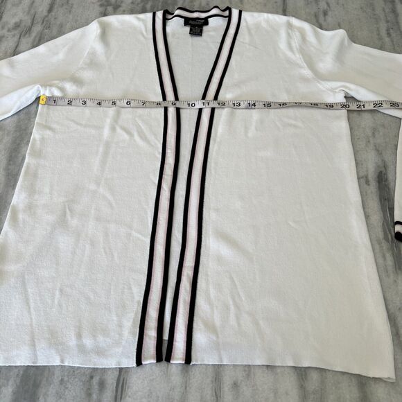 Peck & Peck White Cardigan Sweater Open Front Woman’s Size Medium Preppy Office - Picture 7 of 8